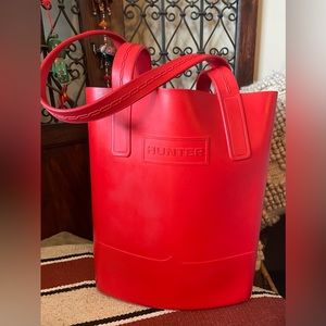 Hunter Red Rubber Double Handle Large Tote Bag Shopping, Beach, Farmers Market
